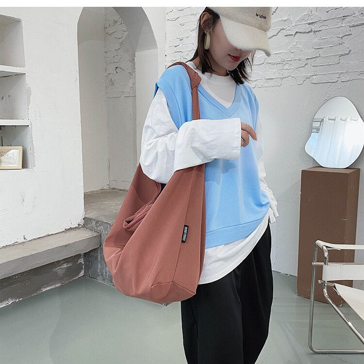 Realaiot Women Shoulder Bag Nylon Handbag Girl Shopper Crossbody Bag Fashion Casual Solid Color Simple Style Large Capacity Hobo Bag