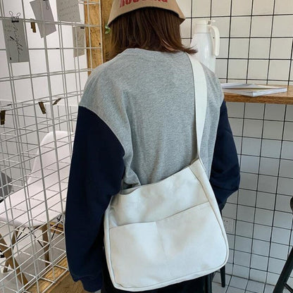 Realaiot Women Solid Color Canvas Bag Women's Black White Messenger Bag Magnetic Buckle Student One Shoulder Bag High Capacity School Bag