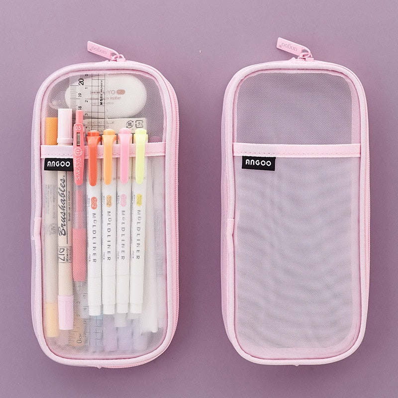 Realaiot Transparent School Pencil Case For Students Colored Pen Bag Large Capacity Pencil Case Cute Storage Pen Pouch Stationery Supply