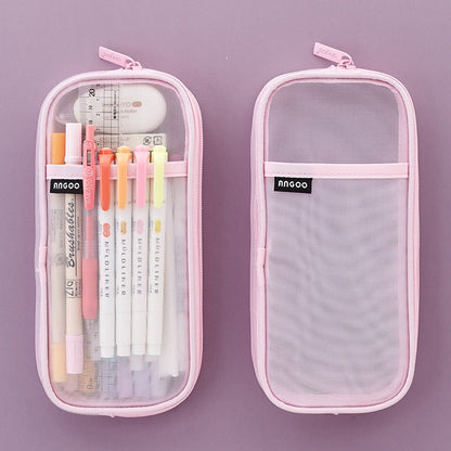 Realaiot Transparent School Pencil Case For Students Colored Pen Bag Large Capacity Pencil Case Cute Storage Pen Pouch Stationery Supply