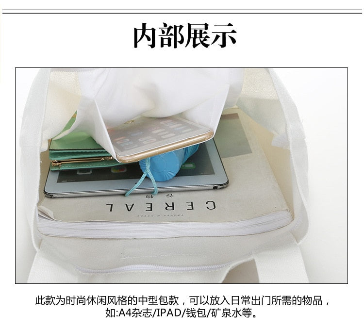 Realaiot Canvas Zipper Shopping Bag Large Capacity Conventional Tote Bag Fashion Letter Printing Women's Shoulder Bag Simple Bags