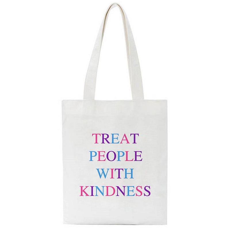 Realaiot Treat People with Kindness Letter Casual Harry Styles Fashion Canvas Big Capacity Harajuku Women New Fun Vintage Shoulder Bag