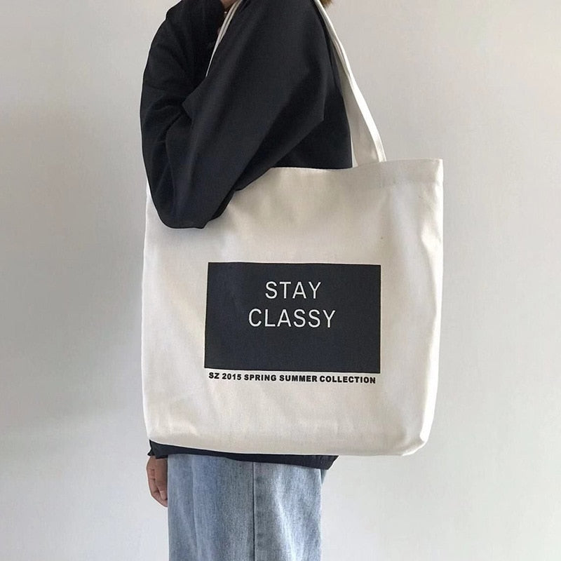 Realaiot Canvas Zipper Shopping Bag Large Capacity Conventional Tote Bag Fashion Letter Printing Women's Shoulder Bag Simple Bags