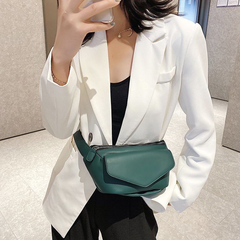 Realaiot Casual Waist Bags For Women Leather Shoulder Bag Travel Small Chest Bag Women Fanny Pack Belt Purses Female Bolsos Solid Color Gifts for Women