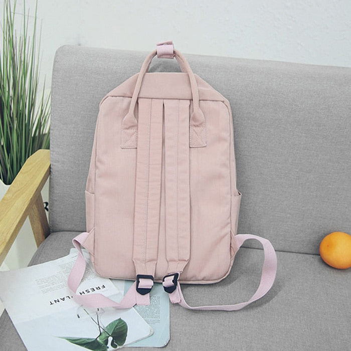 Realaiot Women Canvas Backpacks Candy Color Waterproof School Bags for Teenagers Girls Big Cute Laptop Backpack Patchwork Kawaii Backpack