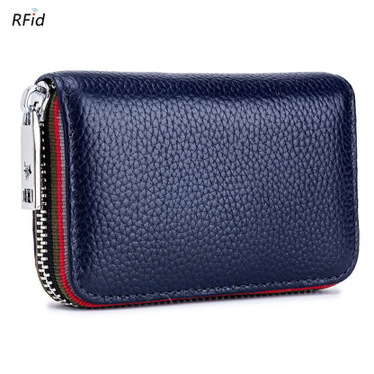 Realaiot Genuine Leather Men Women Card Holder Small Zipper Wallet Solid Coin Purse Accordion Design rfid ID Business Credit Card Bags