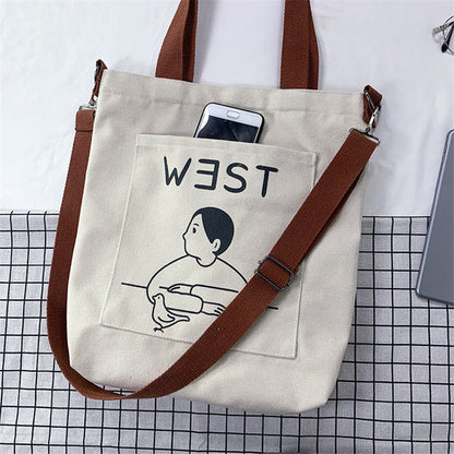 Realaiot Canvas Bag Women Messenger Bag Large Capacity Shopping Bag Versatile Canvas Bag Slung Female Student Women's Handbag