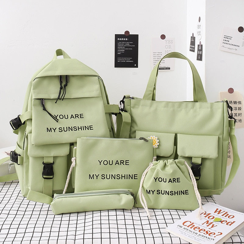 Cyflymder New 5Piece Set Schoolbags for Teenage Girls Women Backpack Canvas Travel Back pack Student notebook Bookbags Schoolbag