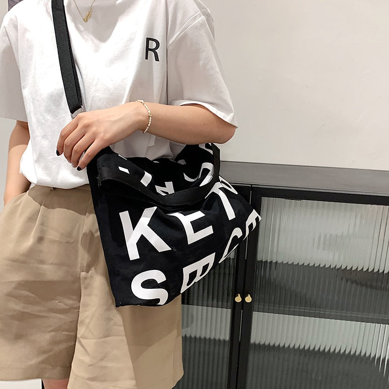 Realaiot Designer Letters Canvas Women Shoulder Bag Fashion Large Capacity Crossbody Bags For Women Casual Canvas Big Shopper Women's Bag