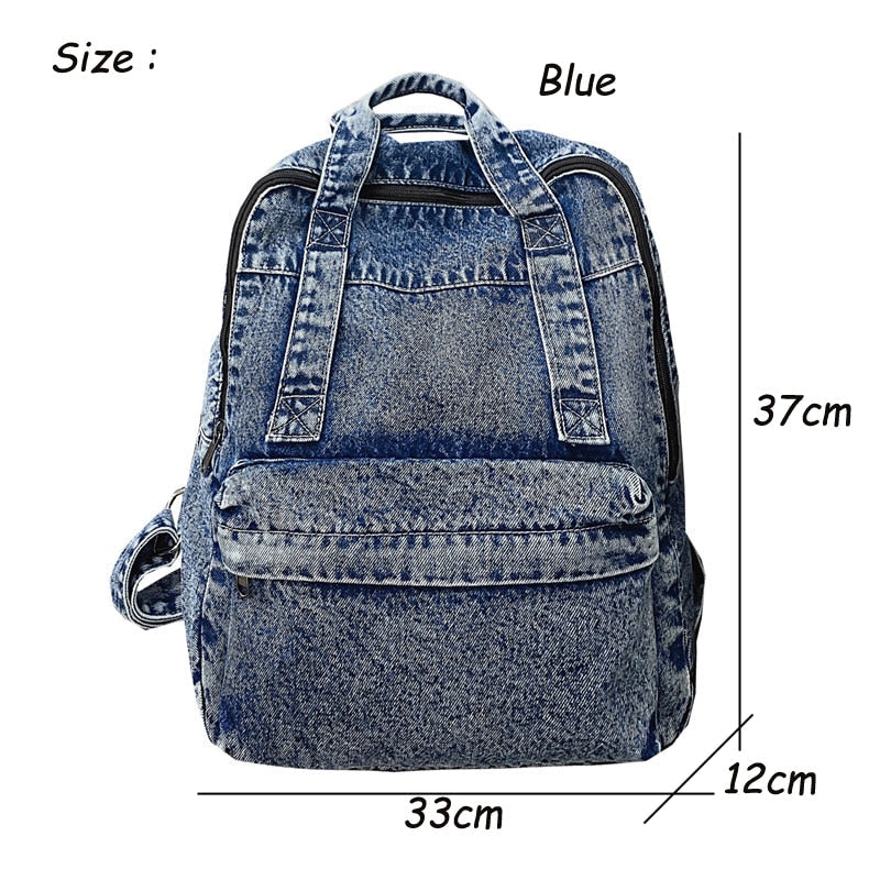 Cyflymder New Denim Women Backpack Retro Travel Bagpack Large Capacity Backbag College Student School Bags for Teenager Girls Rugtas