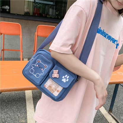 Realaiot Women's Messenger Bags Ladies Canvas Printed Cute Bear Bag Lady Sweet Cartoon Student Shoulder Bag School Bag