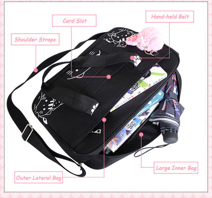 Realaiot Kawaii Japanese Style Cat JK Uniform Handbag Crossbody Canvas Bag Women Lolita Anime Cosplay School Girls Messenger Shoulder Bag