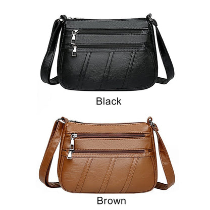 Realaiot Women Leather Shoulder Bag Multi-pocket Mother Female Zipper Crossbody Handbags Fashion Exquisite Shopping Bag