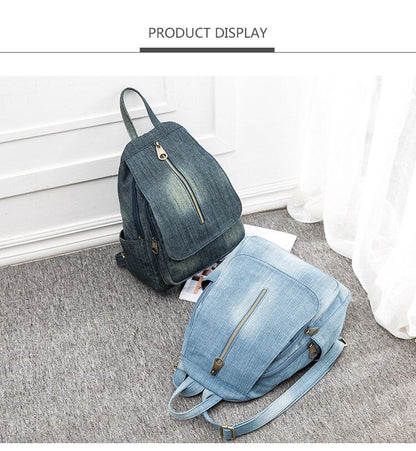 Realaiot Blue Denim Canvas Women Backpack Big Capacity High Quality female School Bag Casual Jeans Travel shoulder Bag Rucksack Mochila