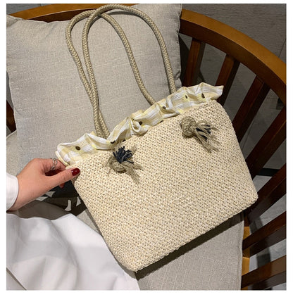 Realaiot Weave Tote Bag Female Bohemian Shoulder Bags for Women Summer Beach Straw Handbags and Purses Lady Travel Shopping Bags