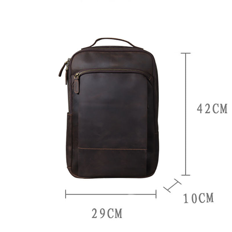 Realaiot Vintage Men's Crazy Horse Leather Backpack genuine leather Retro Rucksack Large Classic Travel Backpack Big laptop computer bag