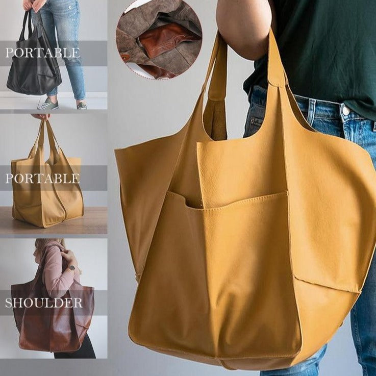 Realaiot Soft Large Capacity Tote Bag Shopper Bag  Women Handbag Luxury Pu Leather Shoulder Bag Retro Oversized Women's Bag