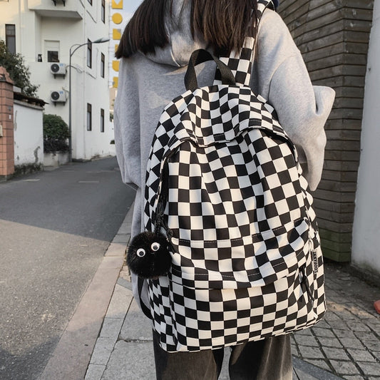 Realaiot Fashion Girls Plaid Backpack Waterproof Leisure Shoulder Bag Women Laptop Mochila Bookbag Travel Rucksack for Female