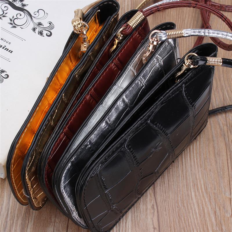 Realaiot Silver Mobile Phone Mini Bags Small Clutches Shoulder Bag Crocodile Leather Women Handbag Black Clutch Purse Handbag Flap Black