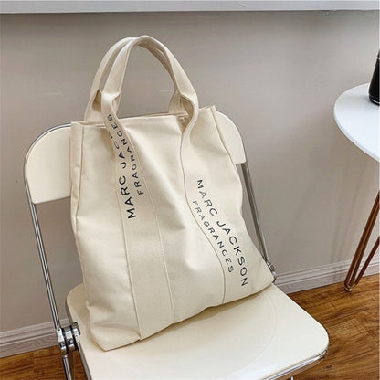 Realaiot 1 Pc Minimalist Letter Black and White Canvas Bag Fashion Large  Shopping  Bag Fabric Reusable Women Shoulder Tote Bag