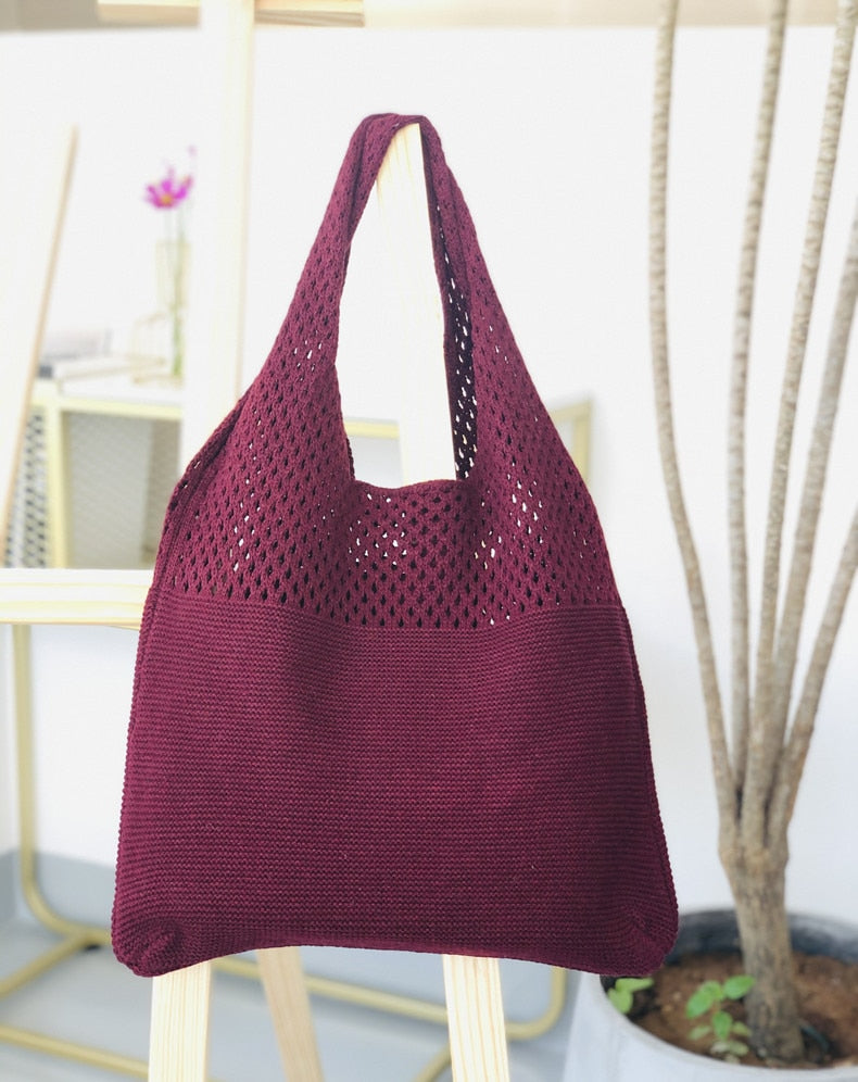 Realaiot casual hollow woven women shoulder bags designer knitting handbags large capacity tote summer beach bag big purses shopper sac