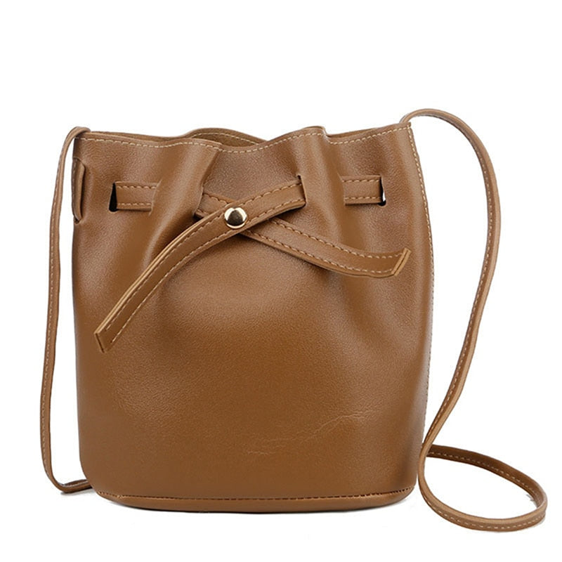 Realaiot Fashion Bucket Shoulder Bag Women Drawstring Crossbody Bag Female Messenger Bags Ladies Synthetic Leather Handbag