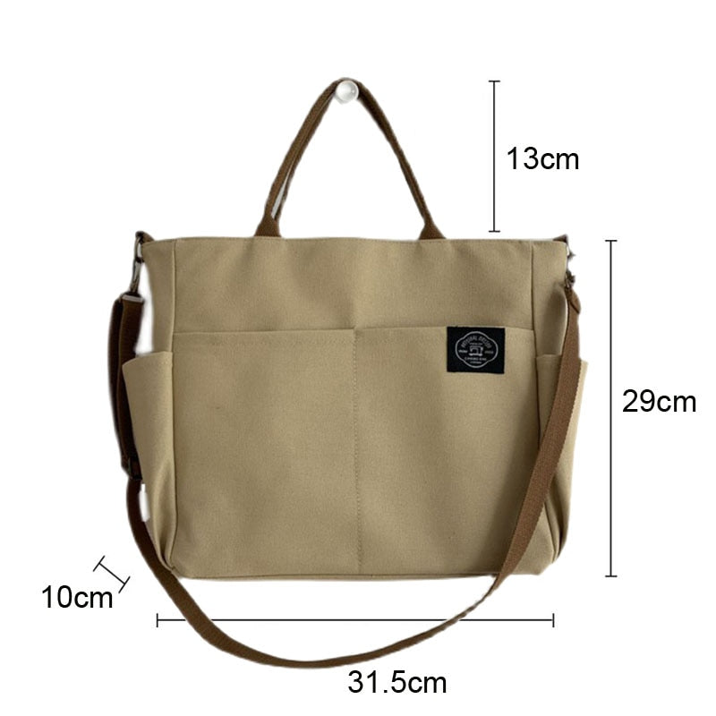 Realaiot Women's Retro Large Size Bags Cotton Canvas Shoulder Bag Fashion Crossbody Handbag Zipper Casual Tote Multi Pocket