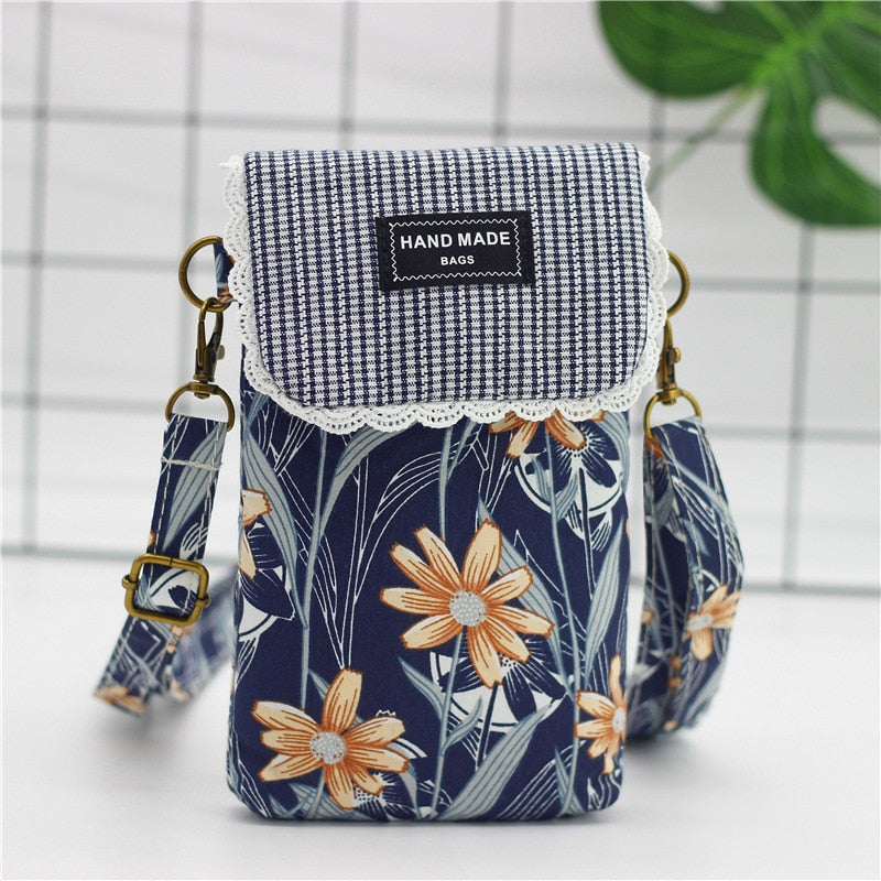 Cyflymder New Fashion Women's Small Shoulder Bag Cotton Flower Messenger Bag Girls 6-inch Large Screen Mobile Phone Bag