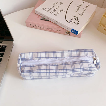 Realaiot Ins Pencil Case Girls Korean Large-capacity Cute Plaid Pencil Case Box School Teenagers Multifunctional Kawaii Stationery Bag