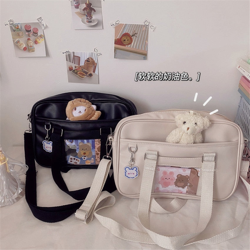 Realaiot Japanese Girls Kawaii JK Uniform School Clutch Bag Kawaii Lolita PU Handbag College Students Messenger Bag Cospaly Bags