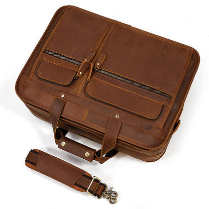 Realaiot Vintage Leather Mens Briefcase With Pockets Cowhide Bag On Business Suitcase Crazy Horse Leather Laptop Bags Design