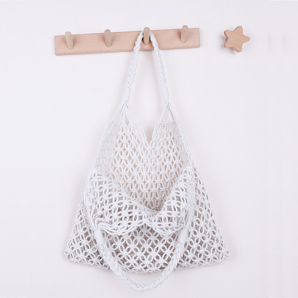 Realaiot Casual Rattan Women Handbags Wicker Woven Hollow Shoulder Bags Purses Summer Beach Basket Straw Bag Large Capacity Tote Bag