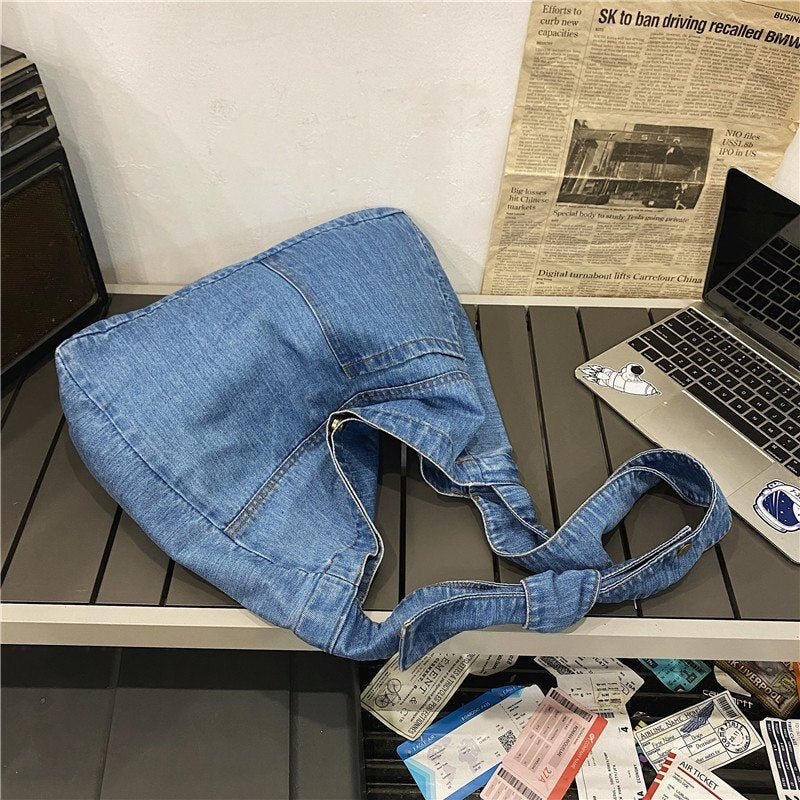 Cyflymder New Vintage Denim Shoulder Bags Women Simple Jeans Blue Handbag Large Capacity Fashion Women's Tote Messenger Shopping Bag