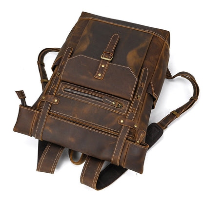 Cyflymder New Style Men's Leather Backpack Vintage Fashion Men Male Travel Bag Laptop Bagpack For Male Cowhide Male Bag Anti theft