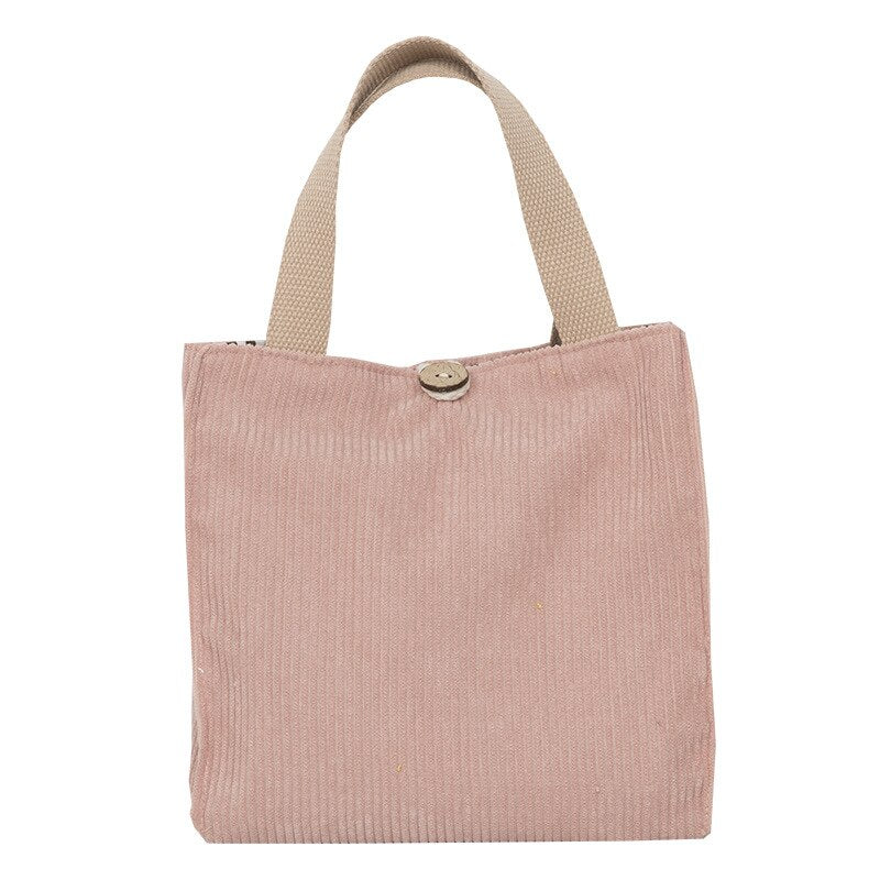 Cyflymder Lunch Bag Corduroy Canvas Lunch Box Picnic Tote Cotton Cloth Small Handbag Pouch Dinner Container Food Storage Bags For Ladies