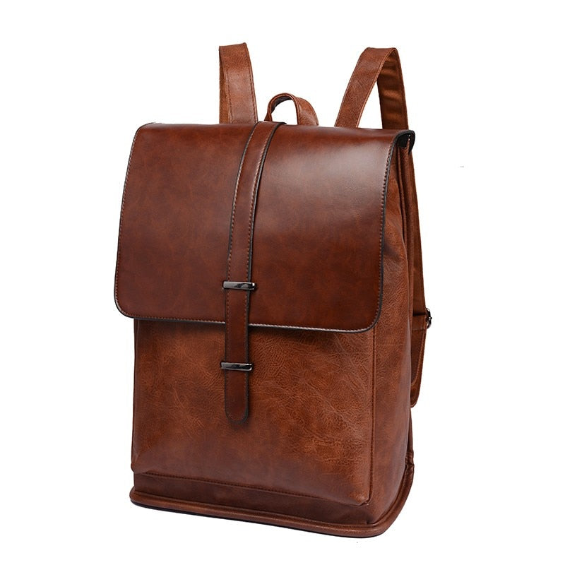 Realaiot Vintage Men Backpack Leather Travel Bagpack School Bag School Bag