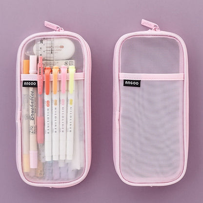 Realaiot Korean Fashion Transparent Pencil Case Pouches Simple Macaroon Large Capacity Pencil Bag Stationery Organizer Pencilcase Holder