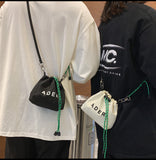 Realaiot Fashion Letter Printing Mini Crossbody Bag For Women Black White Canvas Couple Small Bag Bucket Handbag Drawstring Shoulder Bag