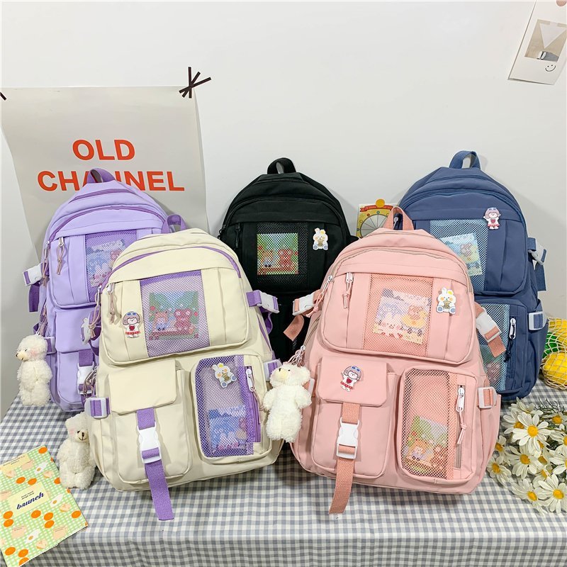 Realaiot Women Large Capacity Travel Backpack Female Multi-pocket College Waterproof School Bags Transparent Pocket Laptop Backpacks