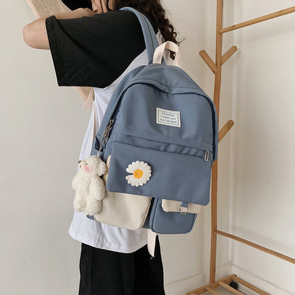 Realaiot College Student Ladies Cute Backpack Women Flower Female Harajuku School Bags Book Kawaii Backpack Nylon Girl Trendy Bag Fashion