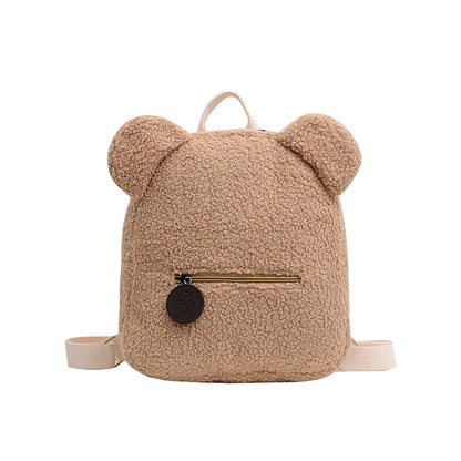 Cyflymder Portable Children Travel Shopping Rucksacks Casual Autumn Winter Lamb Fleece Women's Bagpack Cute Bear Shaped Shoulder Backpack