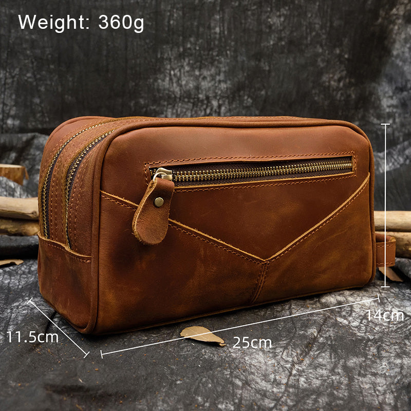 Realaiot Vintage Leather Storage Bag Clutch Bags Men Wash Bag Toiletry kits Crazy Horse Leather Men Clutches