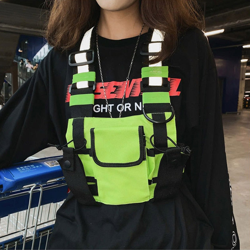 Realaiot Functional Tactical Chest Bag For Woman Fashion Bullet Hip Hop Vest Streetwear Bag Waist Pack Unisex Black Chest Rig Bag ZY948