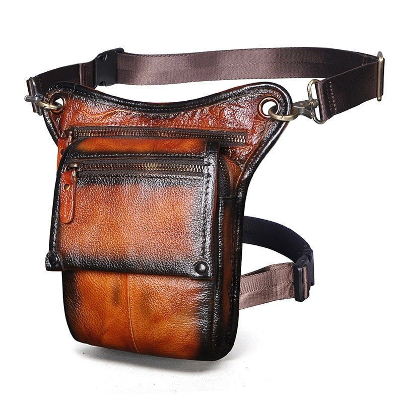 Realaiot Crazy Horse Leather men Multifunction Design Small Messenger Bag Fashion Travel Belt Waist Pack Drop Leg Bag Pouch Male 211-4-d Gifts for Men