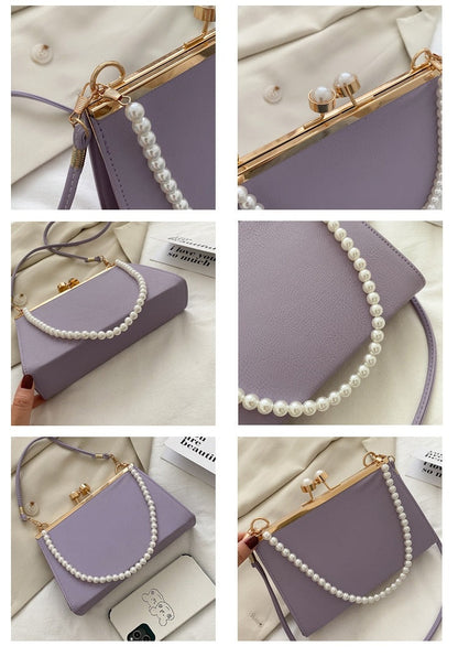 Realaiot Vintage Shoulder Bags Women Fashion Pearl Chain Handbag Kiss Lock Designed Brand Women Small Clip Bags Sac Feminina Bolsa