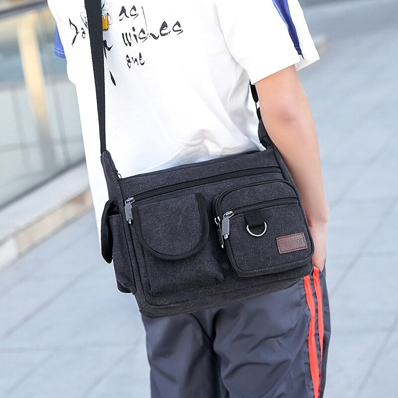 Cyflymder New Fashion  Canvas Men Shoulder bag Messenger bag Men Crossbody Bag Vintage male Leisure Sling bag Casual Boy