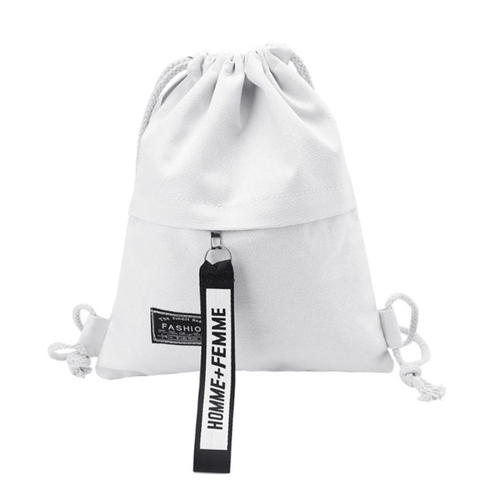 Realaiot Canvas Drawstring Backpack Fashion School Gym Drawstring Bag Casual String Knapsack School Back Pack For Teenager Women