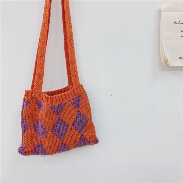 Realaiot Cute Children Knitted Woolen Shoulder Bags Lovely Cherry Plaid Baby Kids Small Purse Handbags Boys Girls Underarm Crossbody Bag