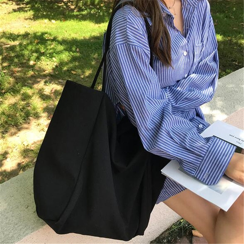 Realaiot Large Canvas Tote Bag Women Big Capacity Shopping Handbag Simple Lady Shoulder Bag Solid Color Handle Bag Reusable Designer Tote