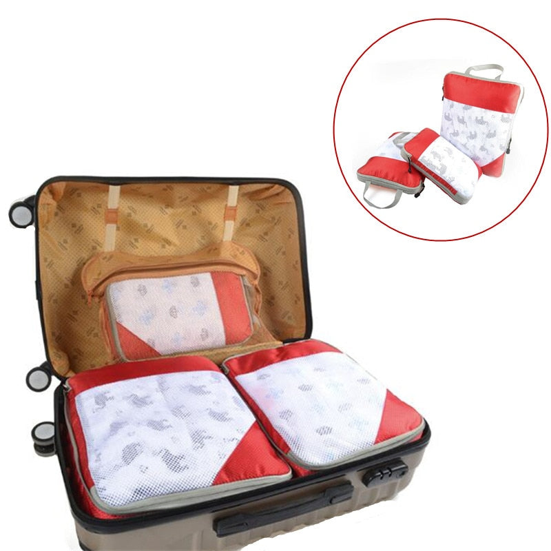 Realaiot 3/4/6pcs/set Compression Packing Cubes Travel Storage Bag Luggage Suitcase Organizer Set Foldable Waterproof Nylon Material